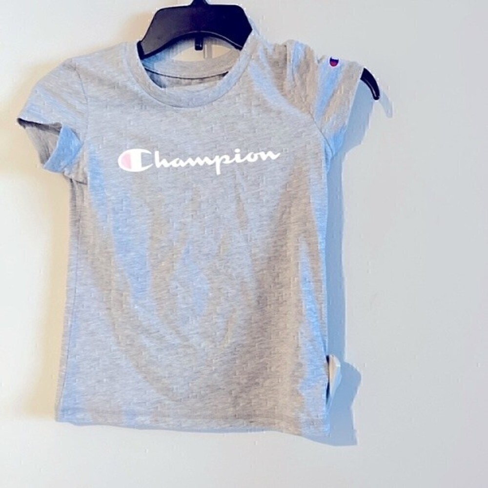 Champion Granite Heather Big Girls grey Script Logo size 6x